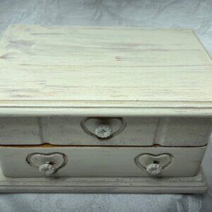 Vintage Refurbished Painted Wooden Jewely Box Green Velvet Interior